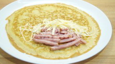 Рецепт блинов с ветчиной и сыром