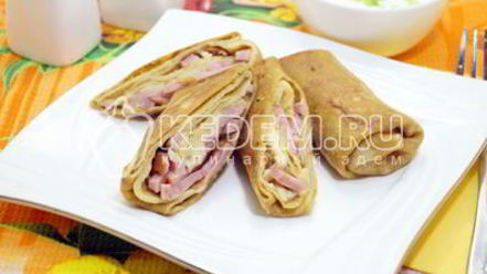 Рецепт блинов с ветчиной и сыром