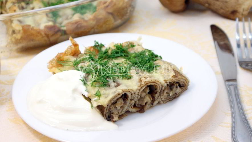Рецепт фаршированных блинов с сыром и грибами