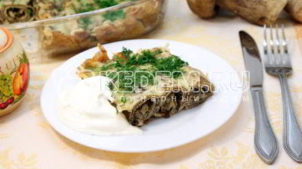 Рецепт фаршированных блинов с сыром и грибами