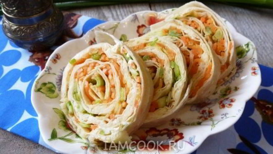 Рецепт лаваша с корейской морковкой и сыром