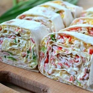 Рецепт Лаваша с крабовыми палочками яйцами и зеленым луком