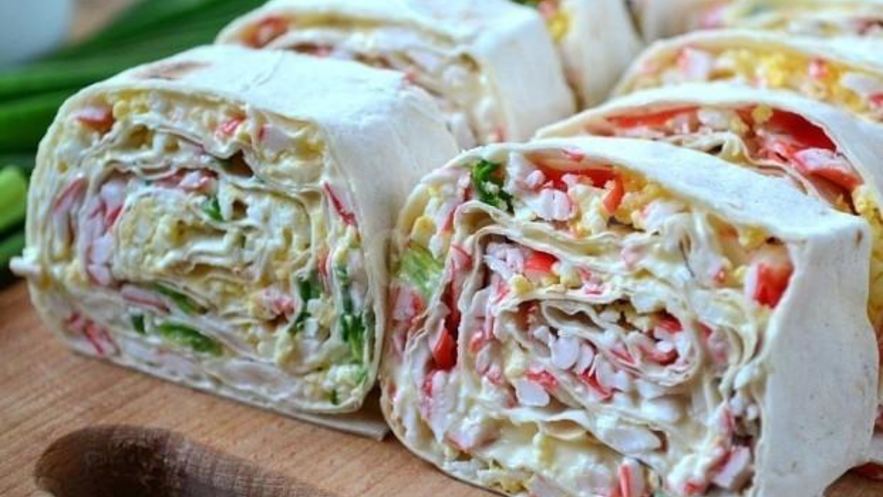 Рецепт лаваша с крабовыми палочками яйцами и зеленым луком