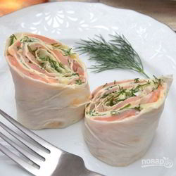 Рецепт Лаваша с сыром, и семгой, и зеленью