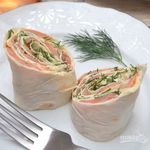 Рецепт Лаваша с сыром, и семгой, и зеленью