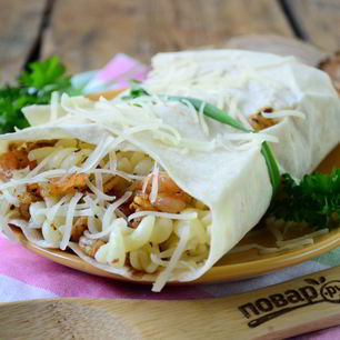 Рецепт Пасты с креветками в лаваше