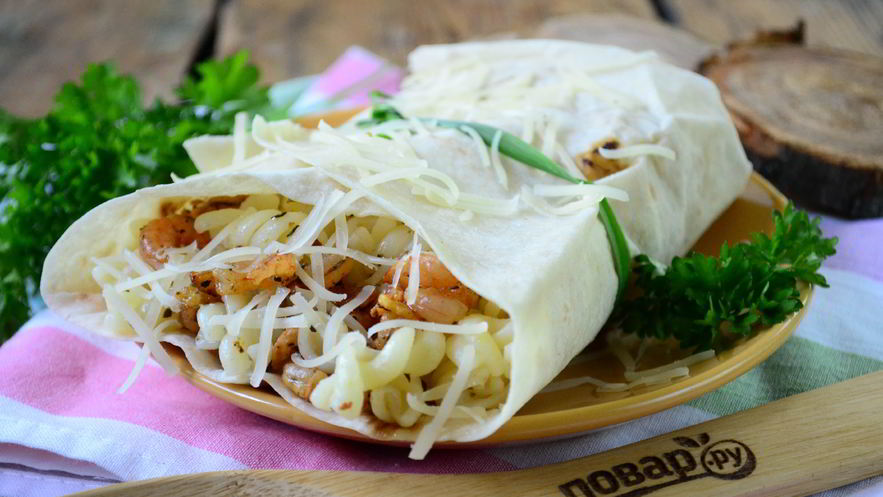 Рецепт пасты с креветками в лаваше