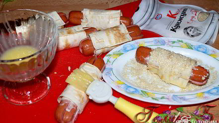 Рецепт закусочных сосисок в лаваше