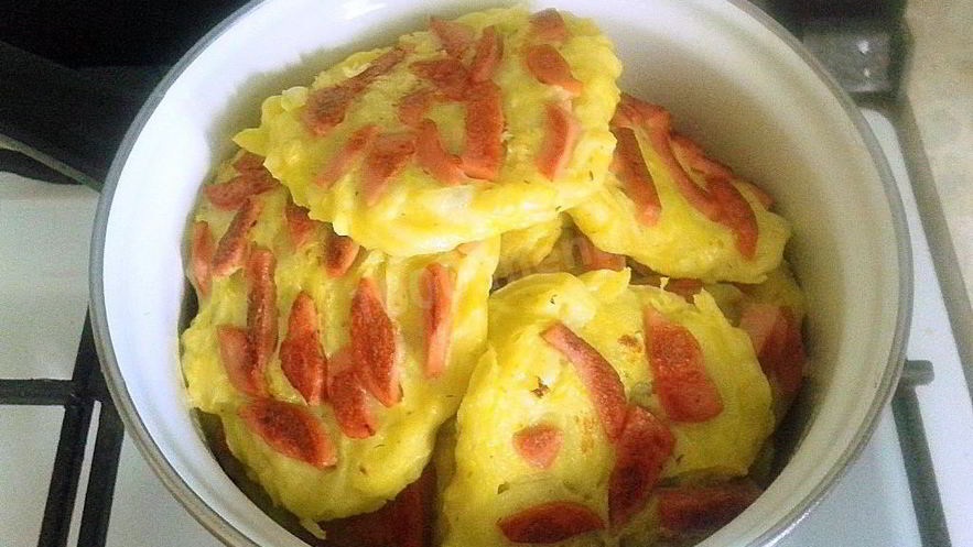 Рецепт кабачковых оладий с сосисками