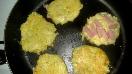 Рецепт кабачковых оладий с сосисками