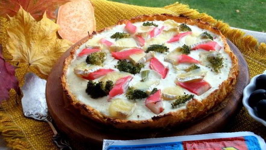 Рецепт киша на овощном корже с крабовыми палочками