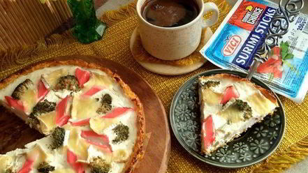 Рецепт киша на овощном корже с крабовыми палочками