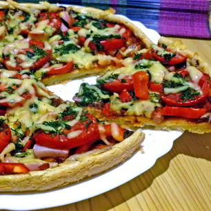 Рецепт Пиццы на жидком тесте со свининой, помидорами и перцем