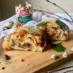 Рецепт Штруделя с лососем, фасолью и рикоттой