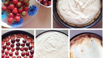 Рецепт творожника со свежей клубникой и черешней