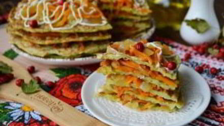 Рецепт торта из кабачков с морковью и луком