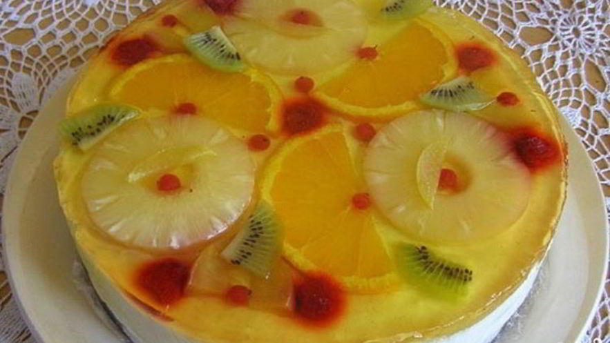 Рецепт творожного торта с желе и фруктами