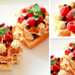Рецепт Бельгийских вафель с ягодами и взбитыми сливками