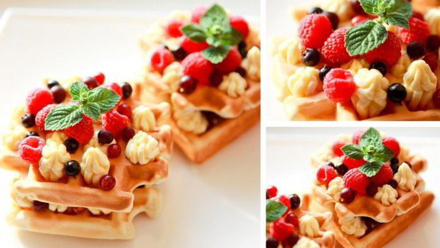 Рецепт бельгийских вафель с ягодами и взбитыми сливками