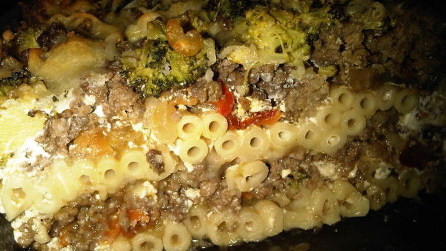 Рецепт макаронной запеканки с овощами и фаршем в сливочно-овощном соусе