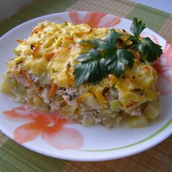Рецепт Запеканки из кабачков и картошки с куриным фаршем