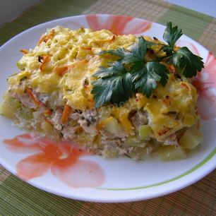 Рецепт Запеканки из кабачков и картошки с куриным фаршем