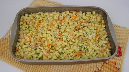 Рецепт запеканки из кабачков и картошки с куриным фаршем