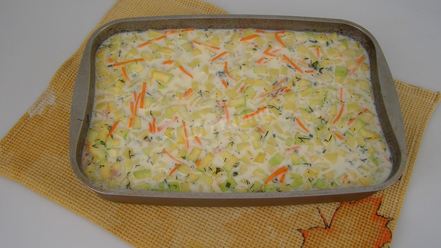 Рецепт запеканки из кабачков и картошки с куриным фаршем