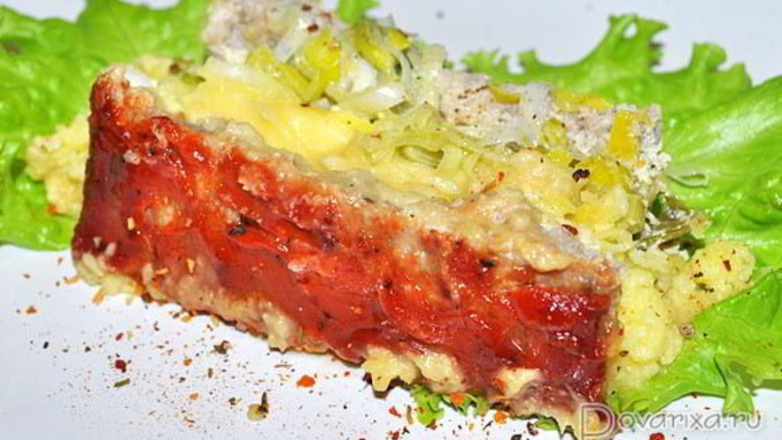 Рецепт запеканки мясной с луком-пореем и картофелем