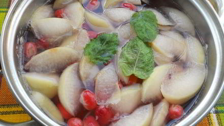 Рецепт компота из яблок и кизила с мятой