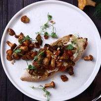 Брускетта с лисичками и хумусом