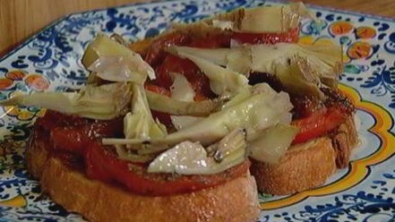 Рецепт брускетты с помидорами-гриль и артишоками