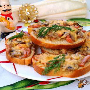 Рецепт Бутербродов с шампиньонами и колбасой в духовке