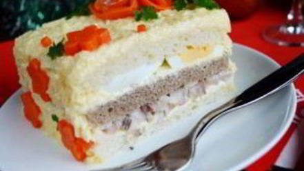 Рецепт закусочного бутербродного торта с рыбой