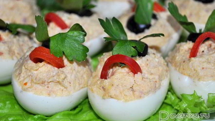 Рецепт яиц, фаршированных ветчиной