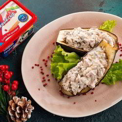 Рецепт Лодочек из баклажанов с ветчиной и грибами
