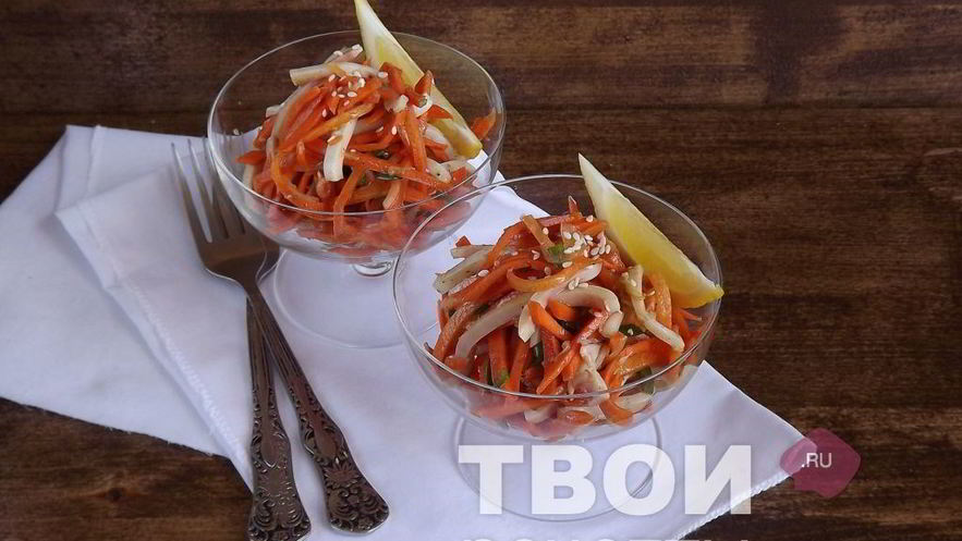 Рецепт моркови с кальмаром по-корейски