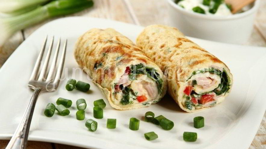 Рецепт омлета с ветчиной и зеленью