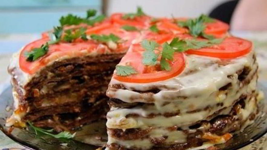 Рецепт нежного печеночного торта с грибами