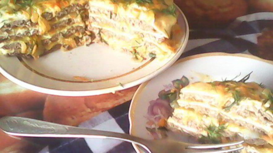 Рецепт печеночно-омлетного торт