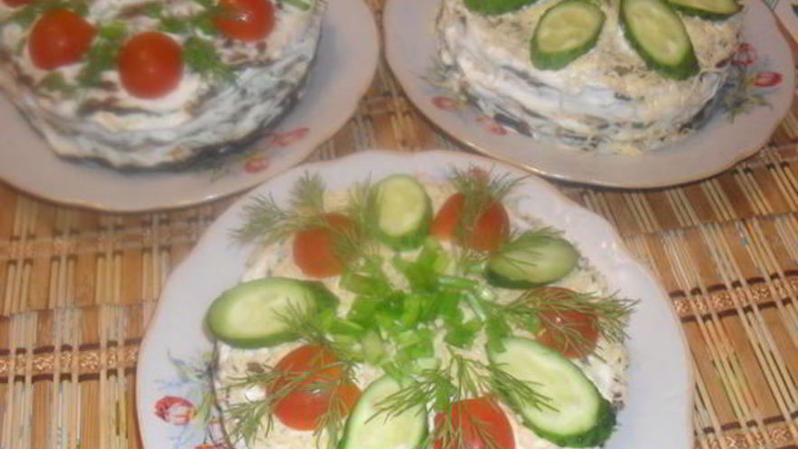 Рецепт печеночного торта с грибами