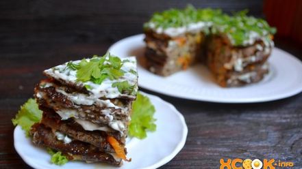 Рецепт печеночного торта с морковью и луком