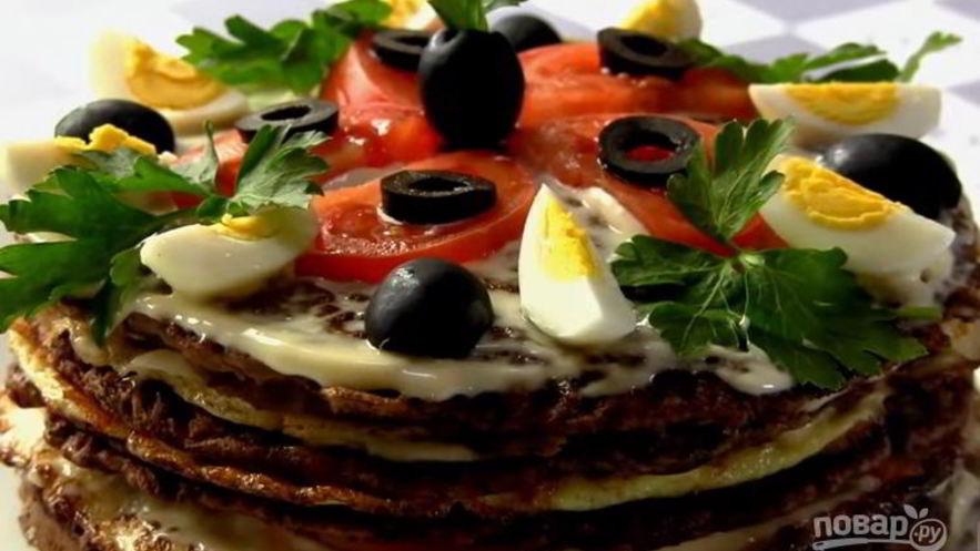 Рецепт печеночного торта с омлетом