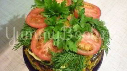 Рецепт печеночного торта с зеленью и помидорами