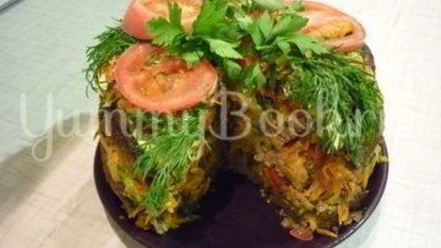 Рецепт печеночного торта с зеленью и помидорами