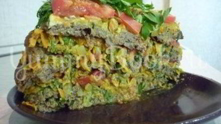 Рецепт печеночного торта с зеленью и помидорами