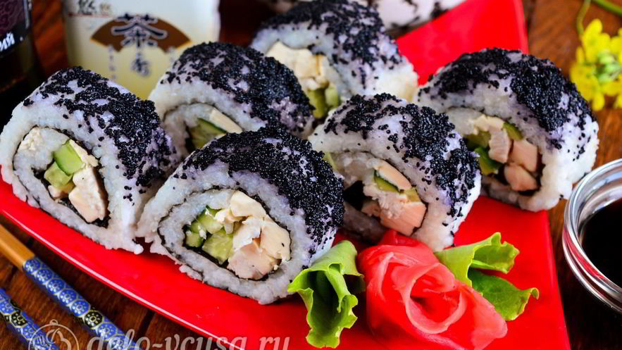 Рецепт роллов с огурцом, курицей и тофу