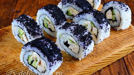 Рецепт роллов с огурцом, курицей и тофу