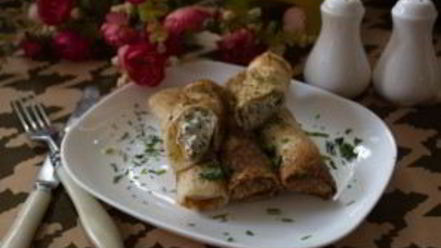 Рецепт блинных рулетиков с начинкой