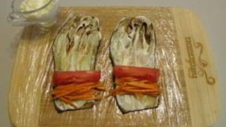 Рецепт рулетиков из баклажанов с корейской морковкой